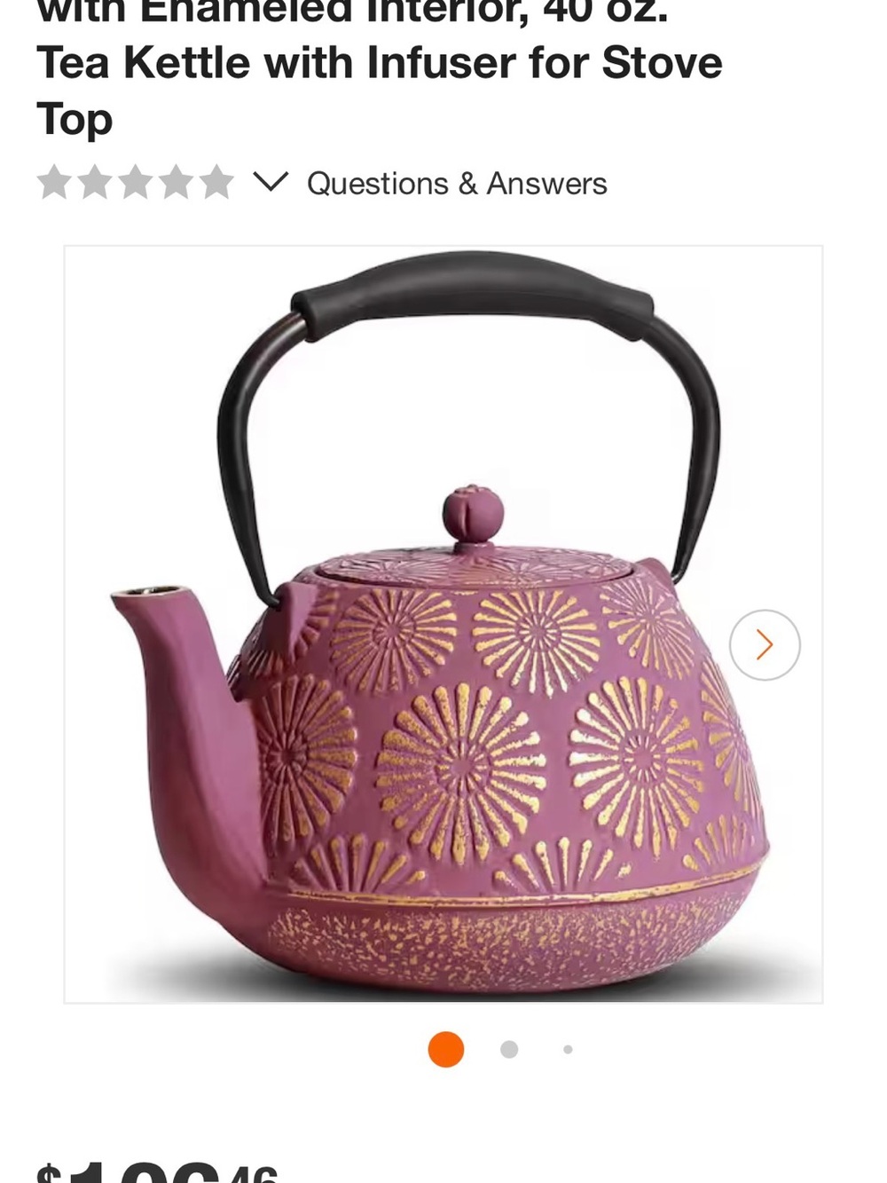 Cast Iron Teapot with Infuser - Purple and Gold unused